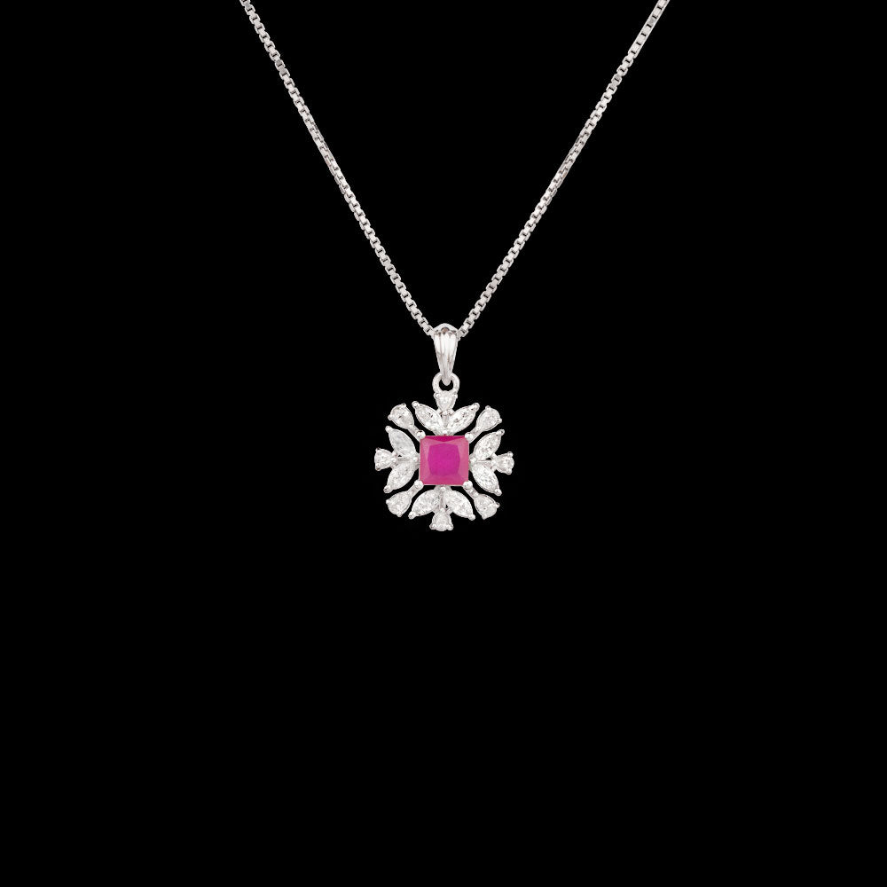 18K White Gold Diamond Pendant - 0.477ct VVS-EF with Colour Stones