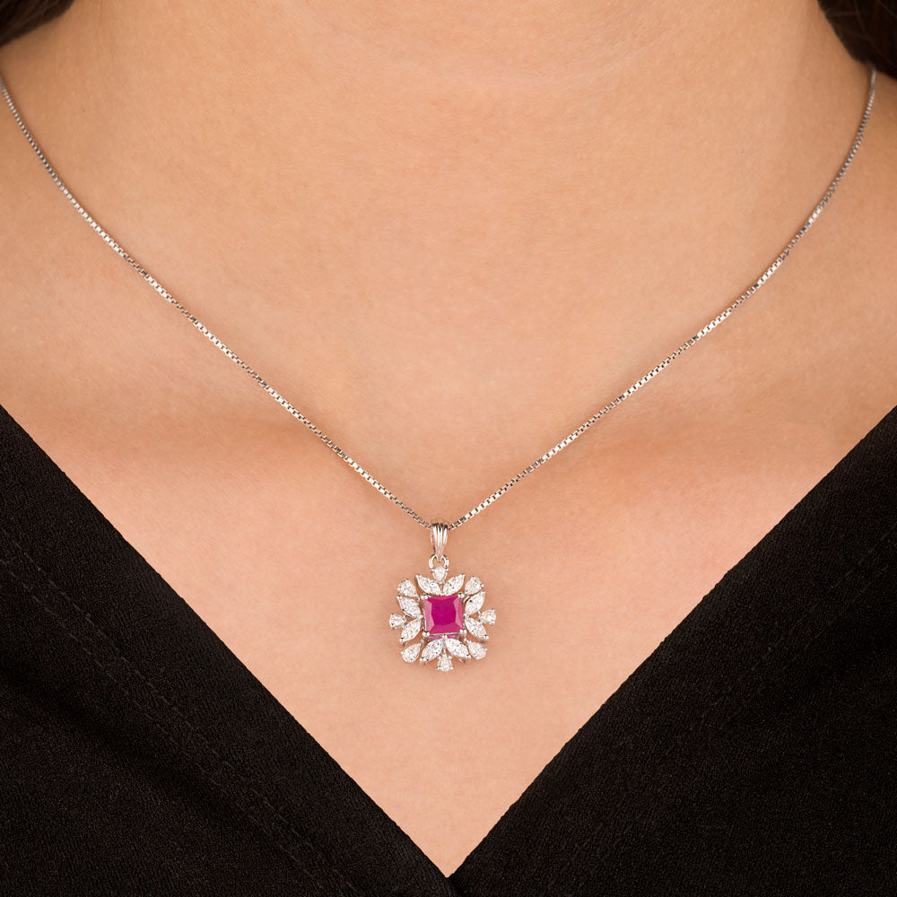 18K White Gold Diamond Pendant - 0.477ct VVS-EF with Colour Stones