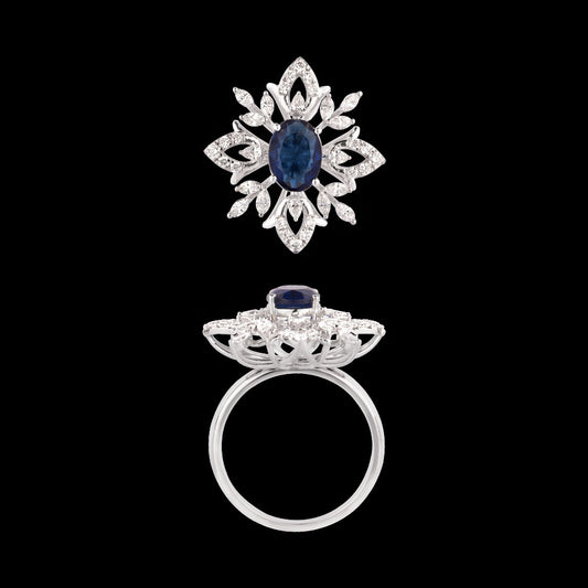 18K White Gold Diamond Ring - 0.58ct VVS-EF with Colour Stones