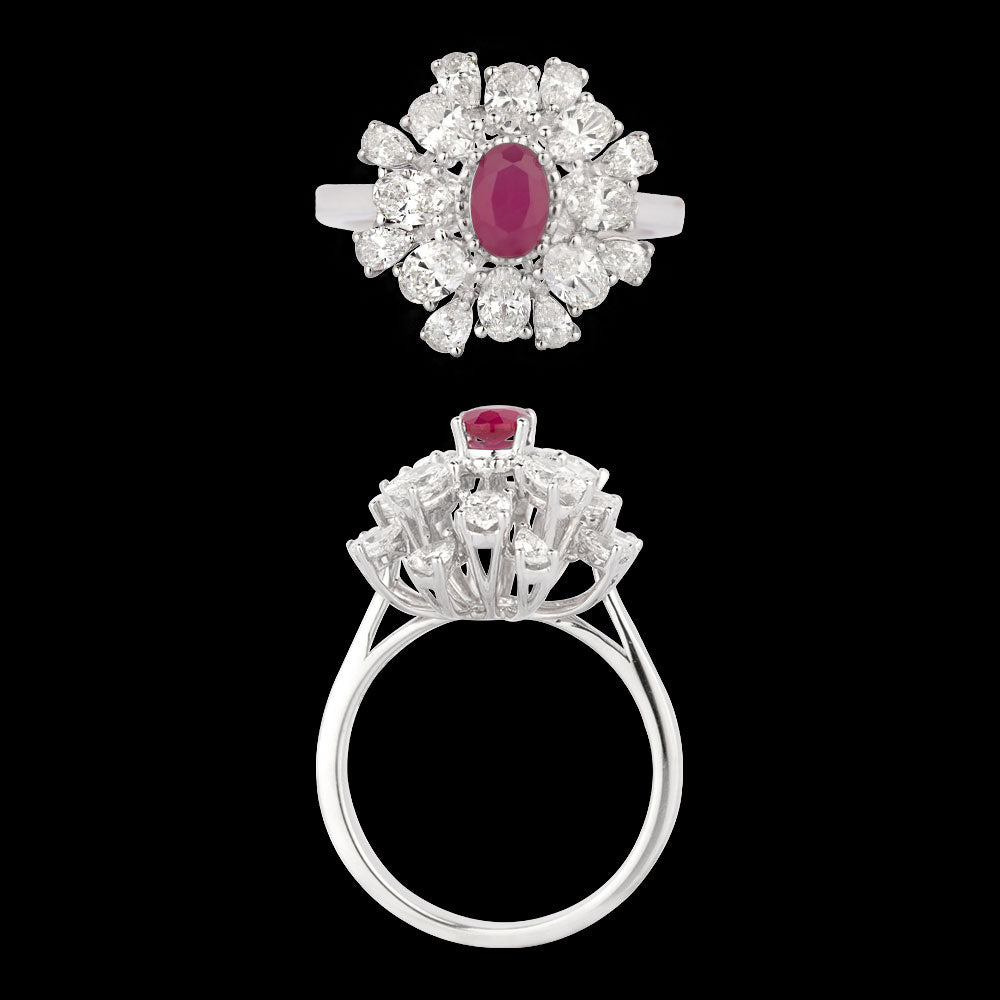 18K White Gold Diamond Ring - 1.603ct VS-SI-GH with Colour Stones
