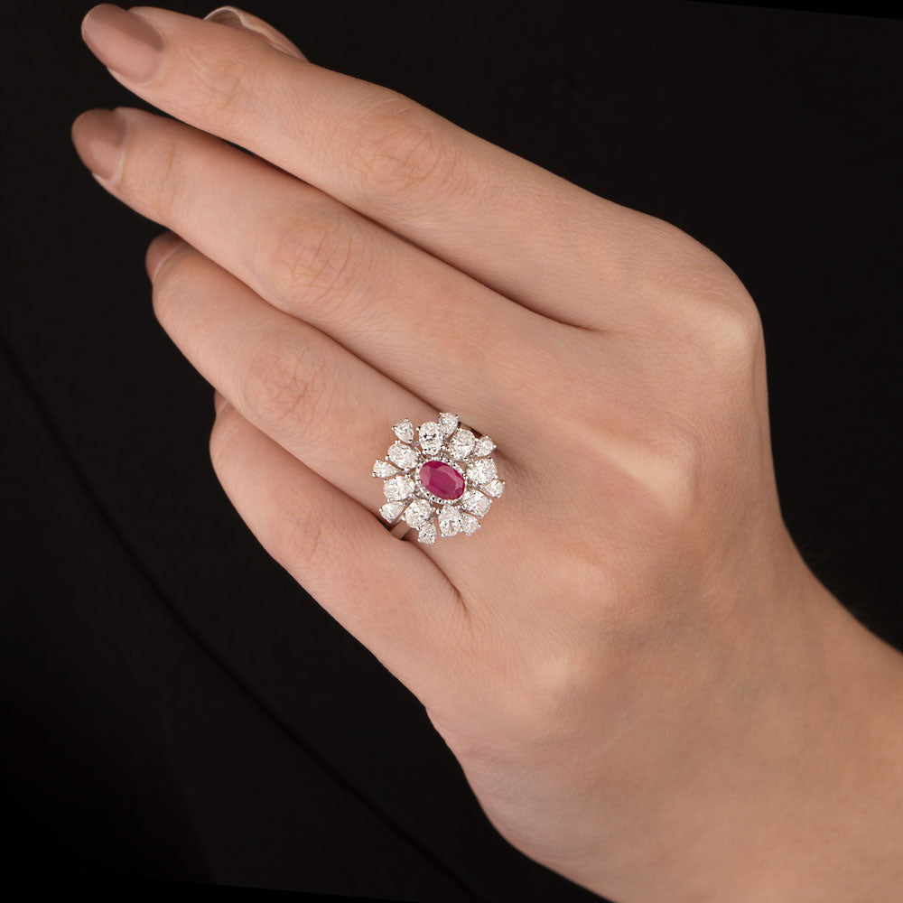 18K White Gold Diamond Ring - 1.603ct VS-SI-GH with Colour Stones