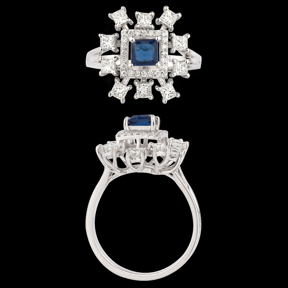 18K White Gold Diamond Ring - 1.172ct VVS-VS-GH with Colour Stones