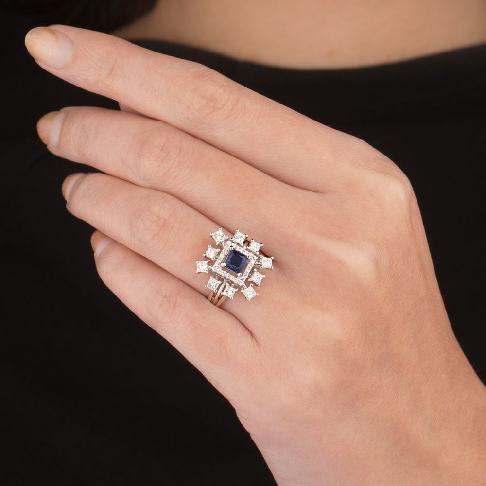 18K White Gold Diamond Ring - 1.172ct VVS-VS-GH with Colour Stones