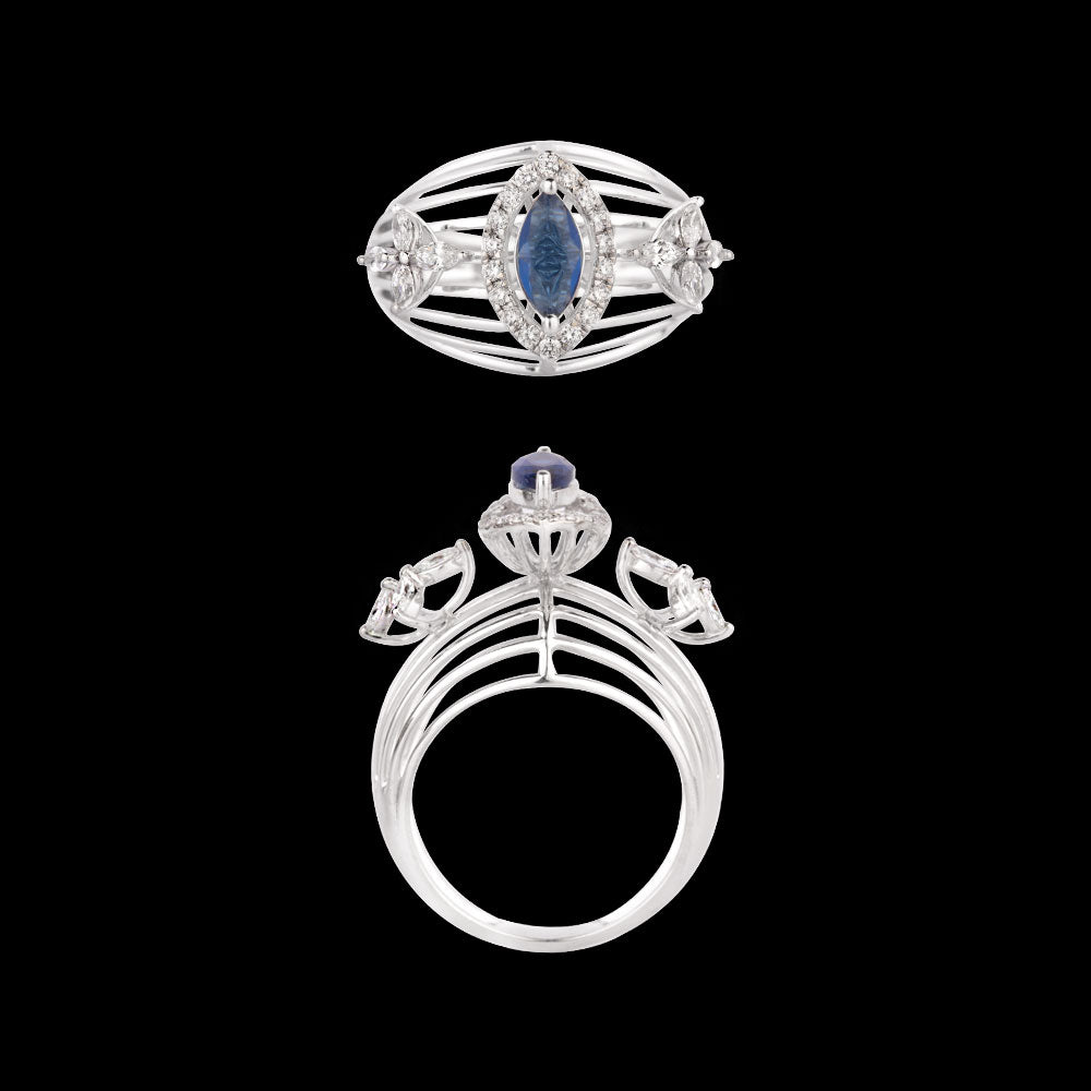 18K White Gold Diamond Ring - 0.544ct VVS-EF with Colour Stones