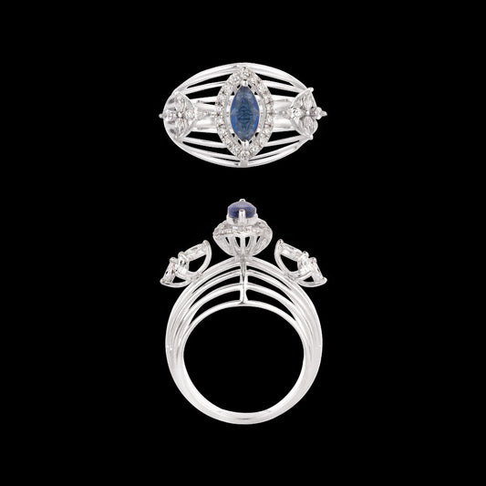 18K White Gold Diamond Ring - 0.544ct VVS-EF with Colour Stones