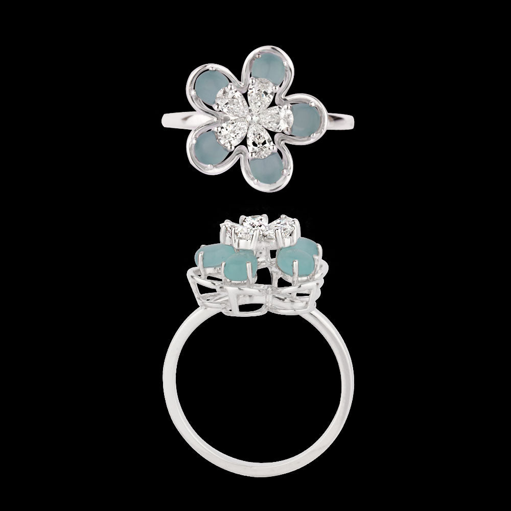 18K White Gold Diamond Ring - 0.438ct VVS-FG with Colour Stones