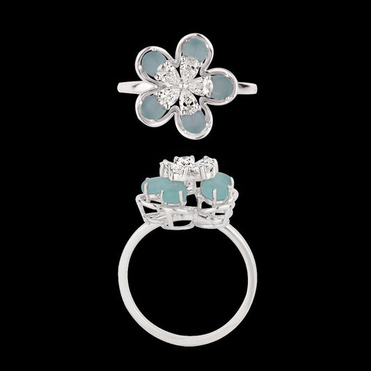 18K White Gold Diamond Ring - 0.438ct VVS-FG with Colour Stones