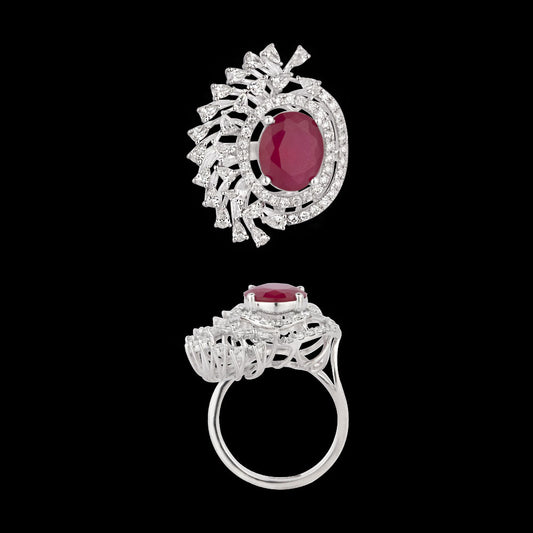 18K White Gold Diamond Ring - 1.438ct VVS-EF with Colour Stones