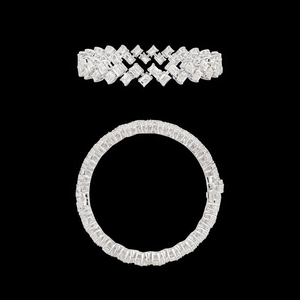 18K White Gold Diamond Bangle - 62.7ct VVS-VS-GH