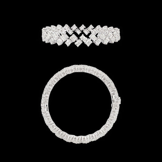 18K White Gold Diamond Bangle - 62.7ct VVS-VS-GH