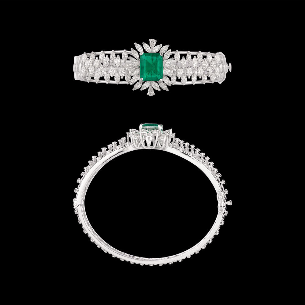 18K White Gold Diamond Kada - 4.73ct VVS-VS-GH with Colour Stones