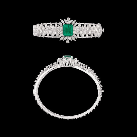 18K White Gold Diamond Kada - 4.73ct VVS-VS-GH with Colour Stones