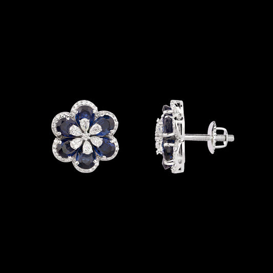 18K White Gold Diamond Earrings - 1.8ct VS-SI-FG with Colour Stones
