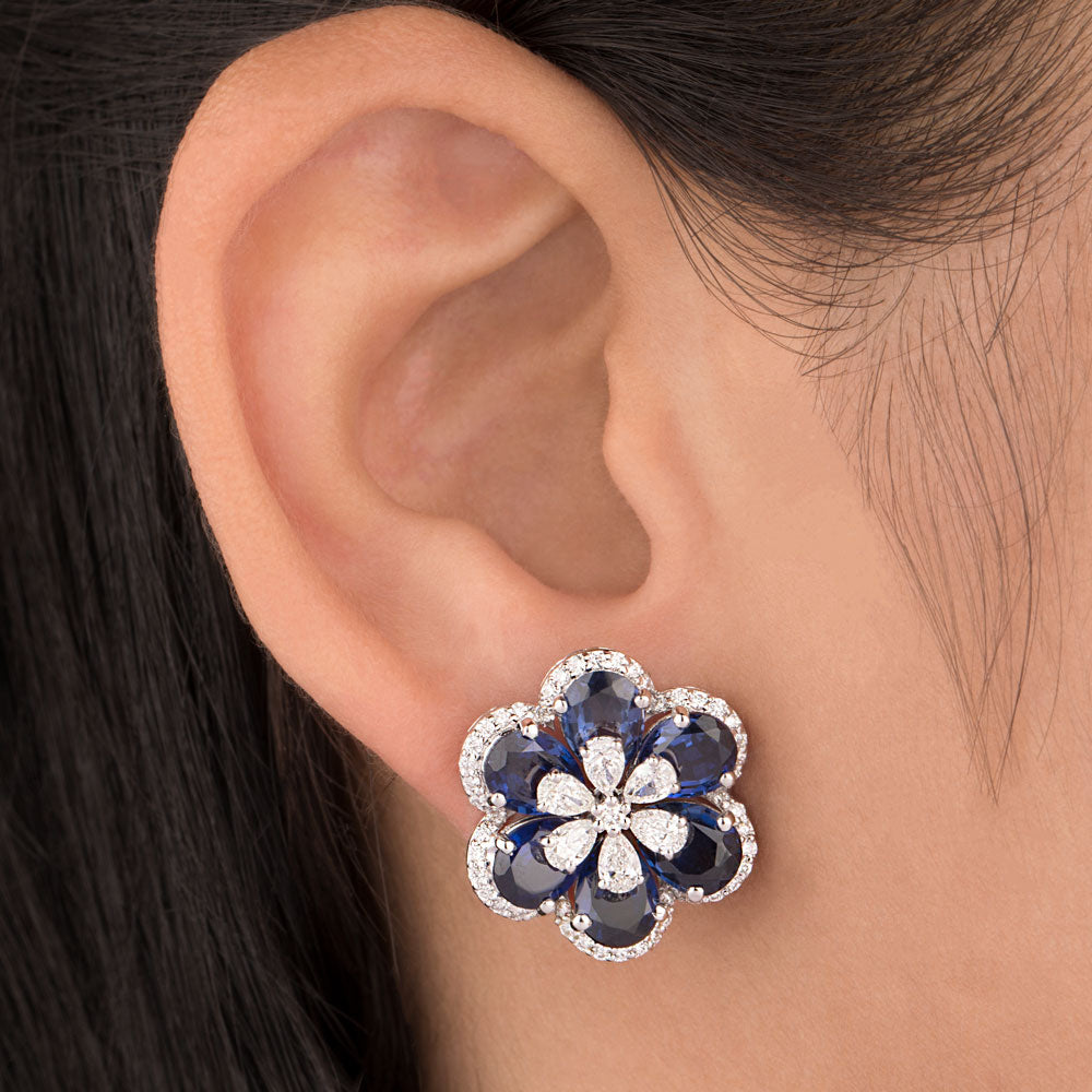 18K White Gold Diamond Earrings - 1.8ct VS-SI-FG with Colour Stones