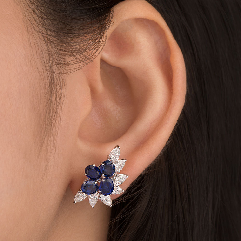 18K White Gold Diamond Earrings - 1.95ct VS-SI-FG with Colour Stones
