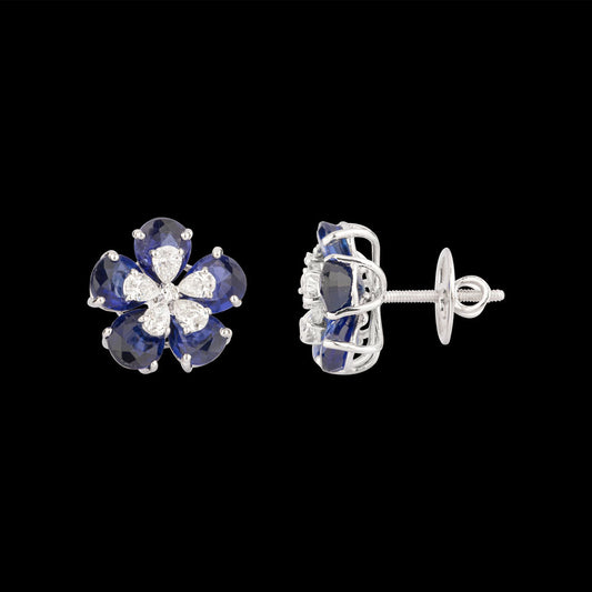 18K White Gold Diamond Earrings - 0.891ct VS-SI-FG with Colour Stones