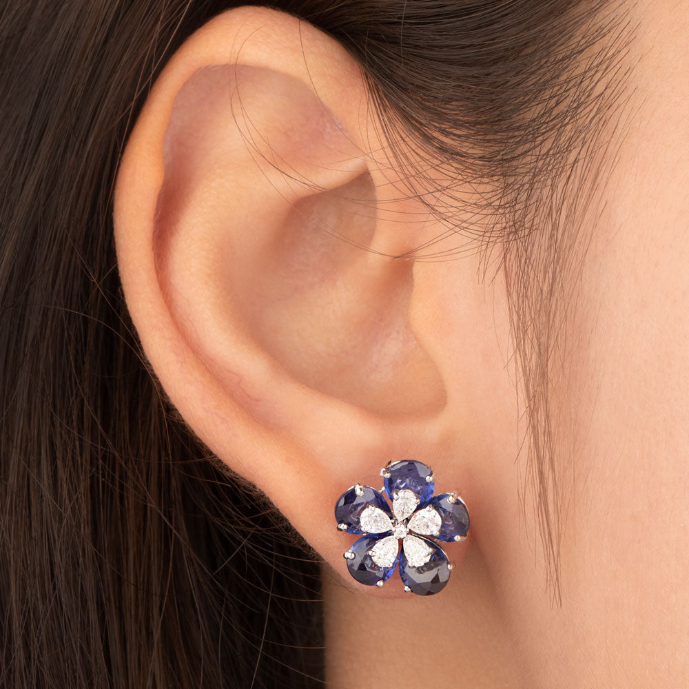 18K White Gold Diamond Earrings - 0.891ct VS-SI-FG with Colour Stones