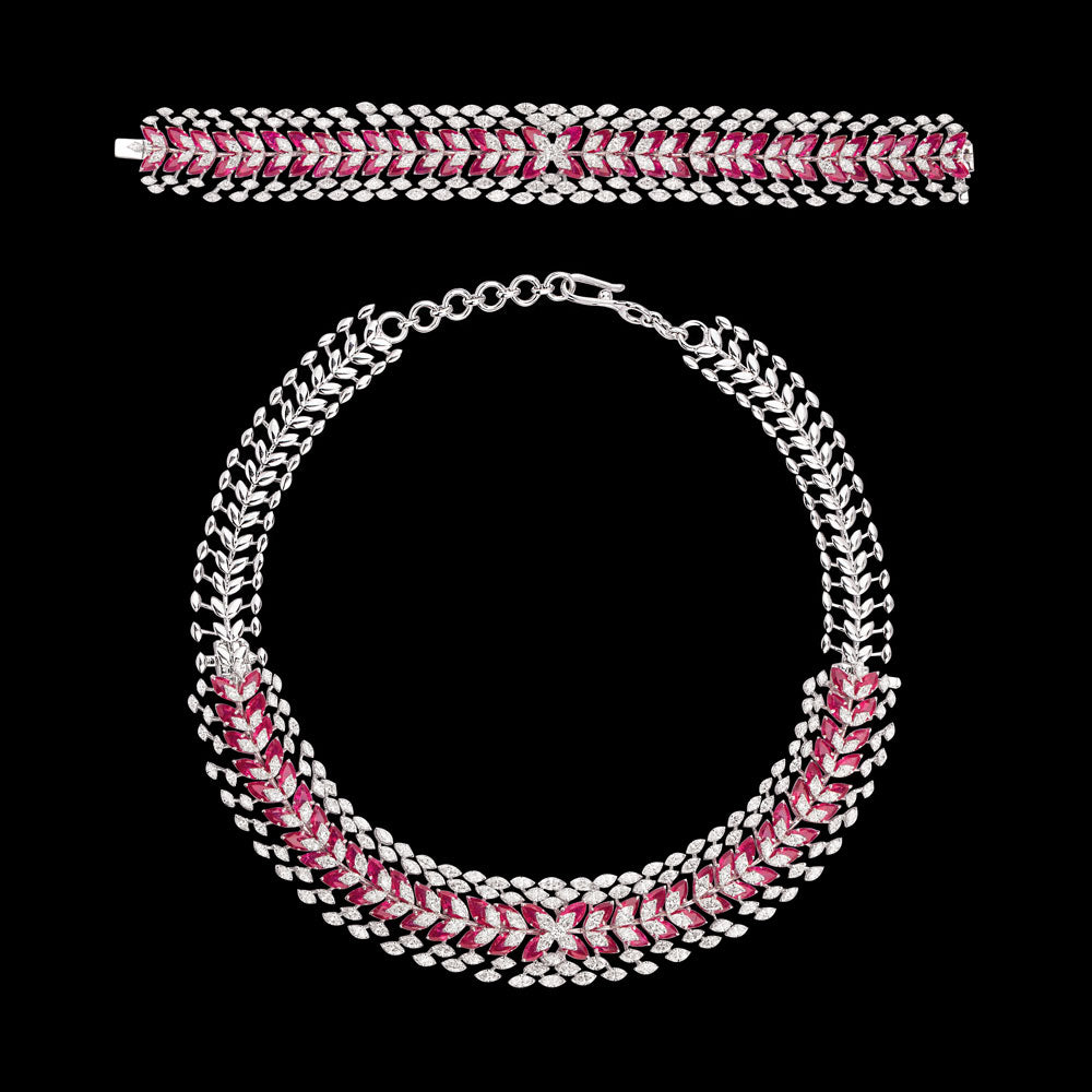 18K White Gold Diamond Necklace - 14.149ct VVS-VS-GH with Colour Stones