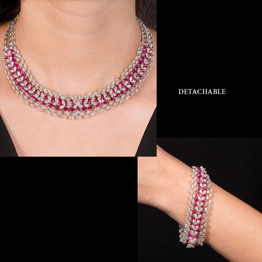 18K White Gold Diamond Necklace - 14.149ct VVS-VS-GH with Colour Stones