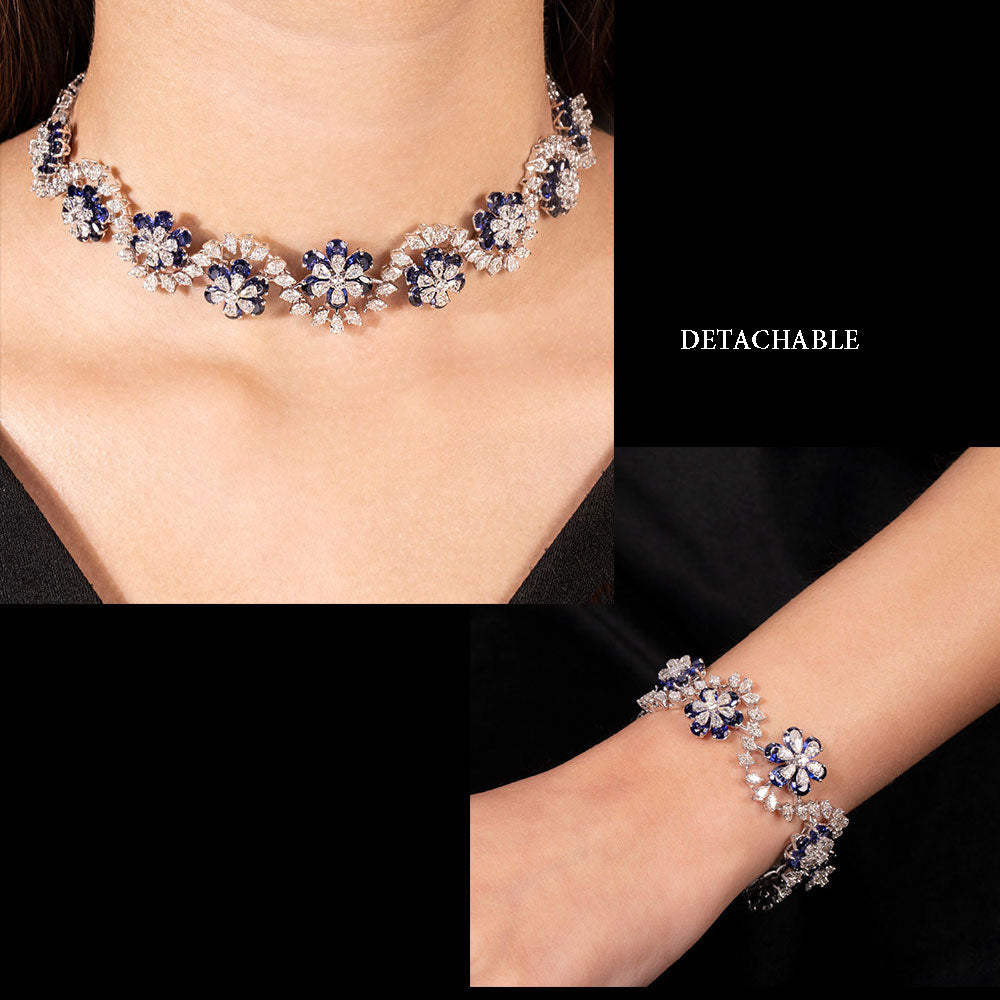 18K White Gold Diamond Necklace - 11.37ct VVS-VS-HI with Colour Stones