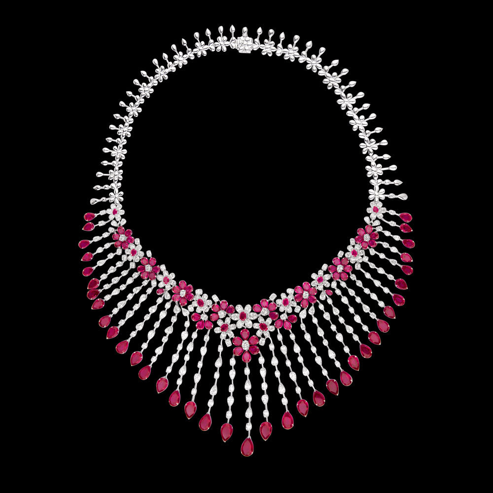 18K White Gold Diamond Necklace - 19.55ct VVS-VS-EF with Colour Stones