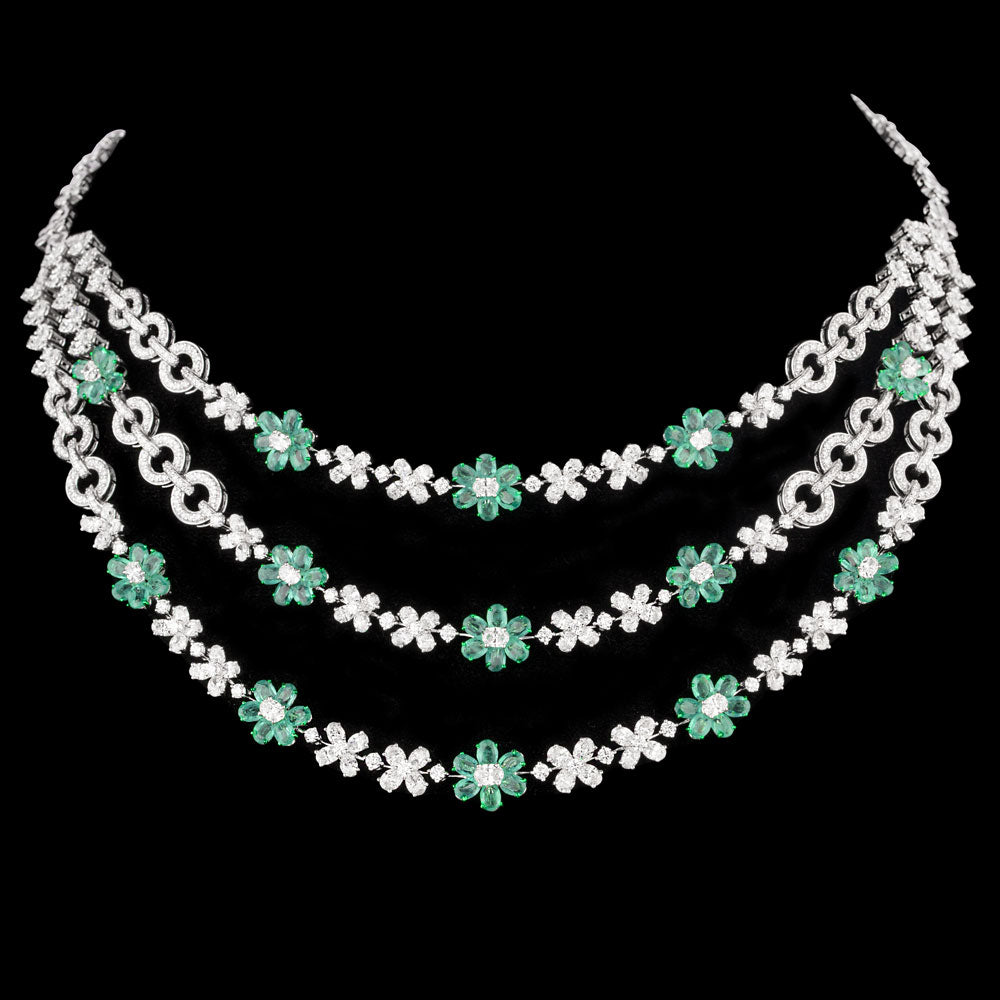18K White Gold Diamond Necklace - 17.111ct VVS-VS-EF with Colour Stones