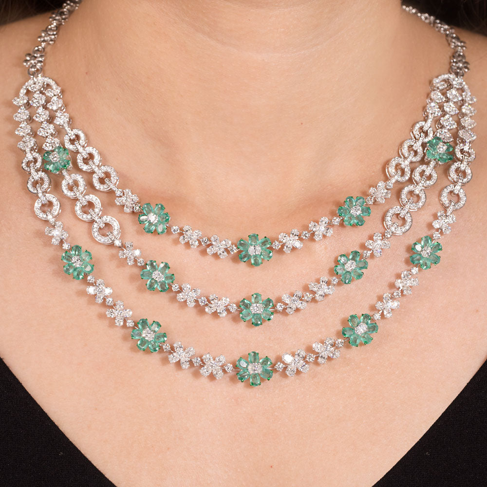 18K White Gold Diamond Necklace - 17.111ct VVS-VS-EF with Colour Stones