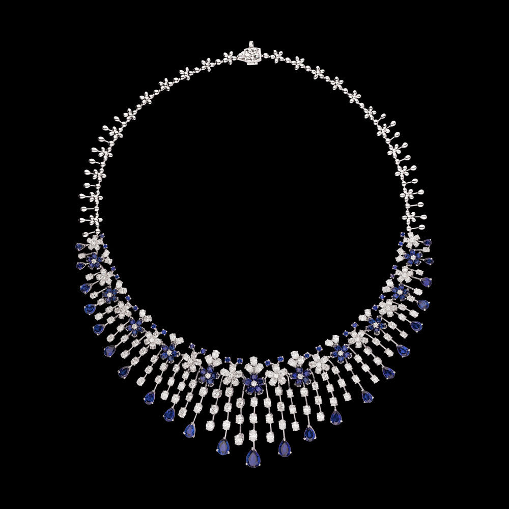 18K White Gold Diamond Necklace - 17.183ct VVS-VS-EF with Colour Stones