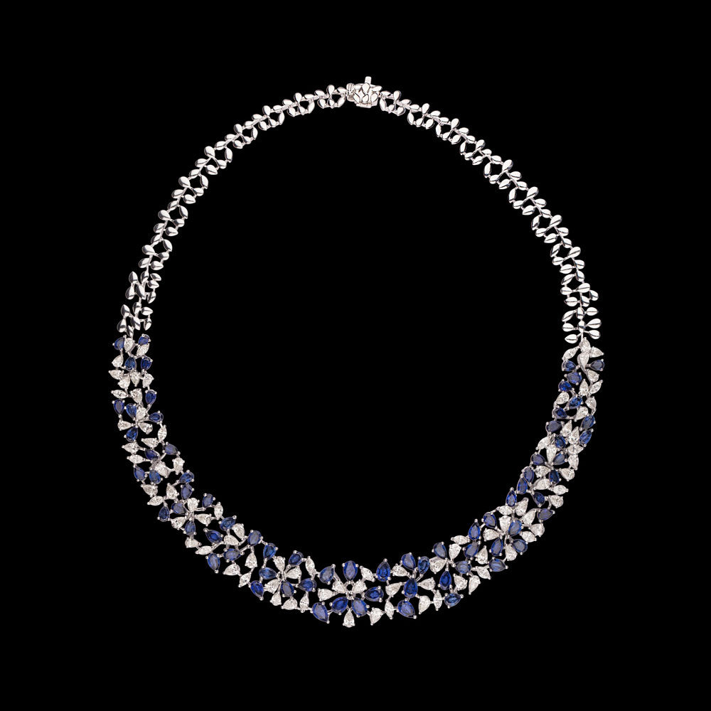 18K White Gold Diamond Necklace - 11.829ct VVS-VS-HI with Colour Stones