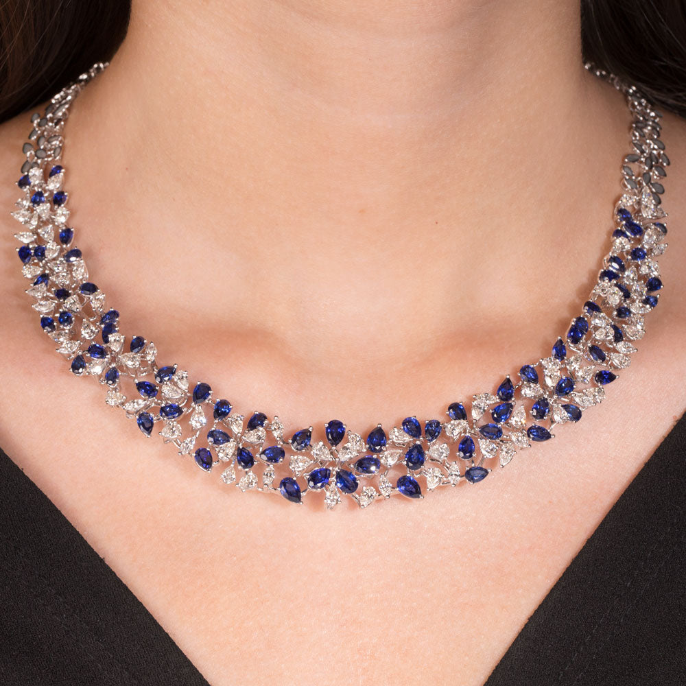 18K White Gold Diamond Necklace - 11.829ct VVS-VS-HI with Colour Stones