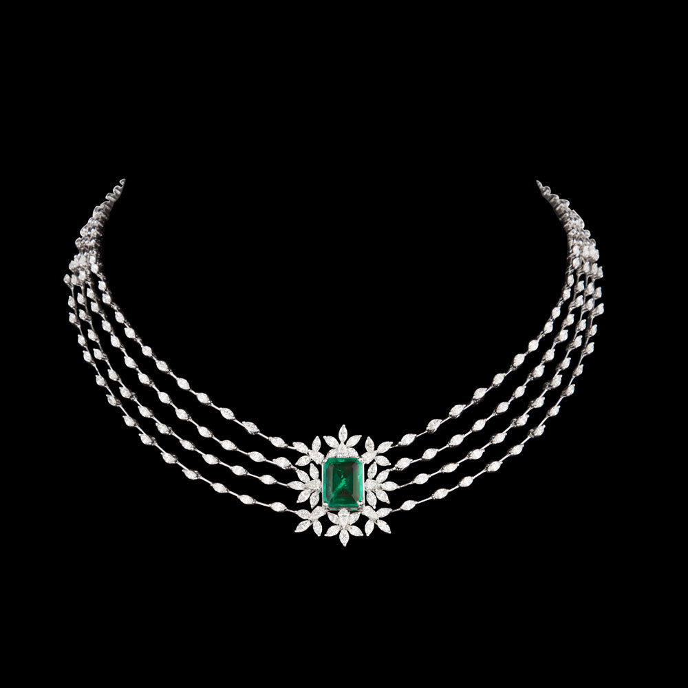 18K White Gold Diamond Necklace - 10.89ct VVS-VS-GH with Colour Stones