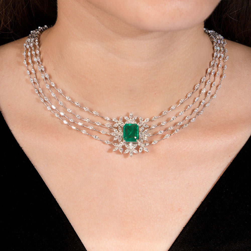 18K White Gold Diamond Necklace - 10.89ct VVS-VS-GH with Colour Stones