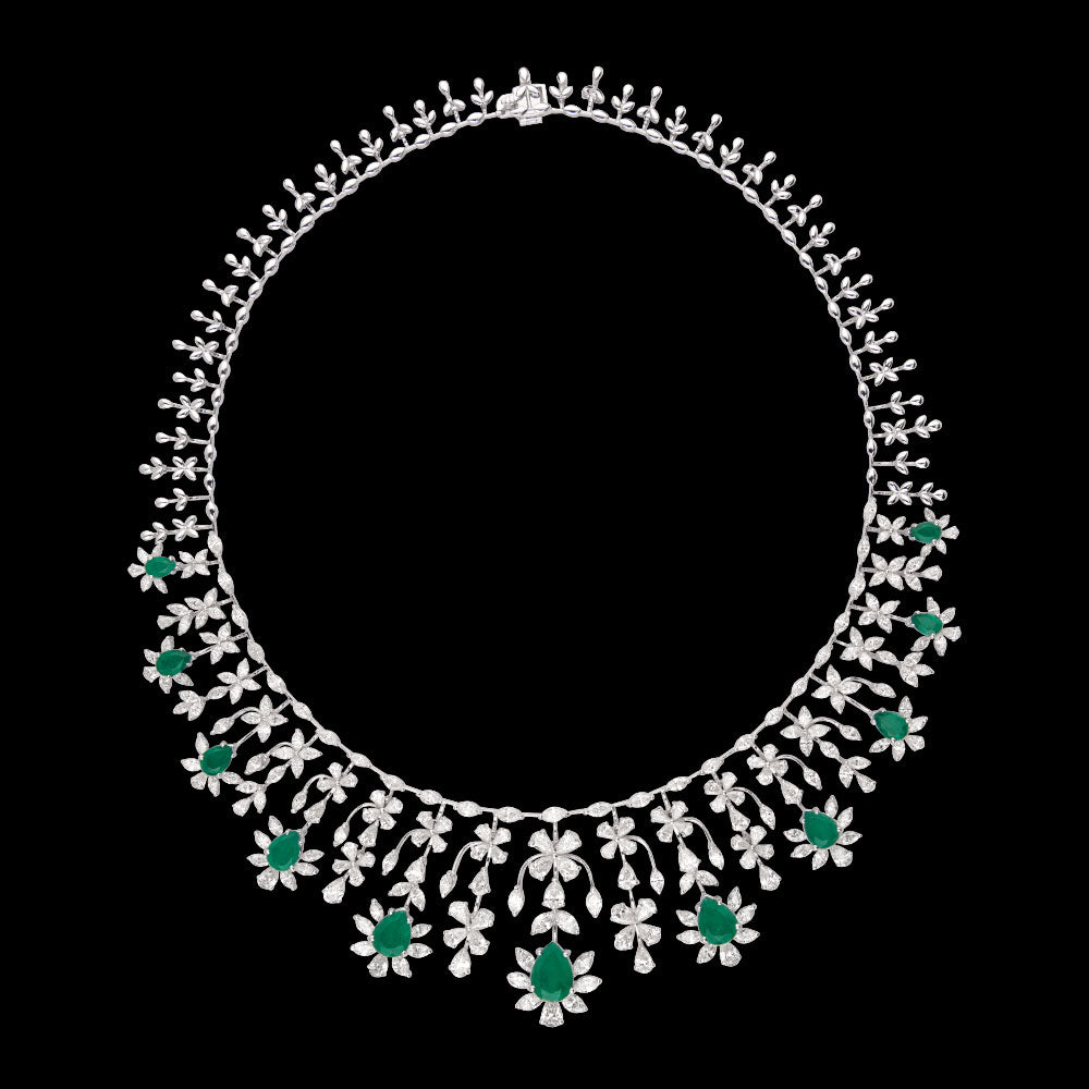 18K White Gold Diamond Necklace - 22.02ct VVS-VS-HI with Colour Stones