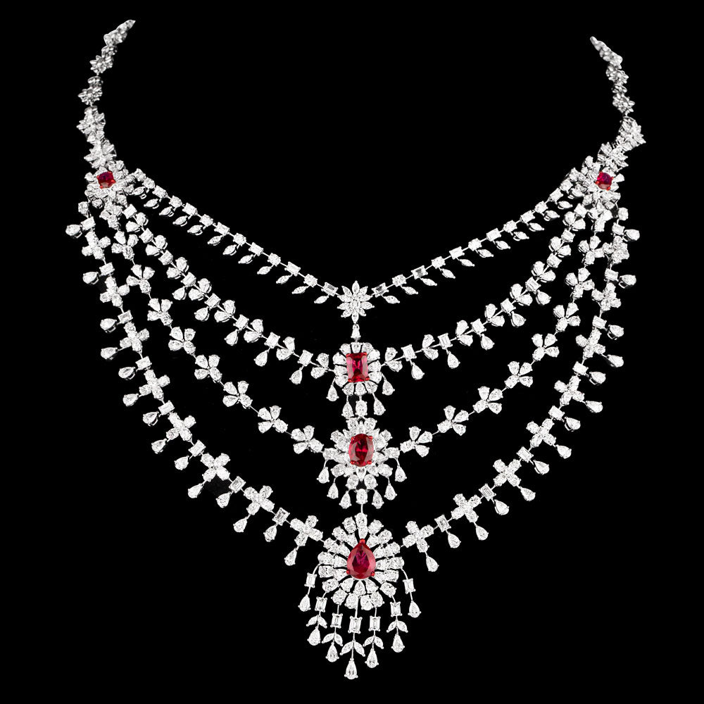 18K White Gold Diamond Necklace - 36.248ct VVS-EF with Colour Stones