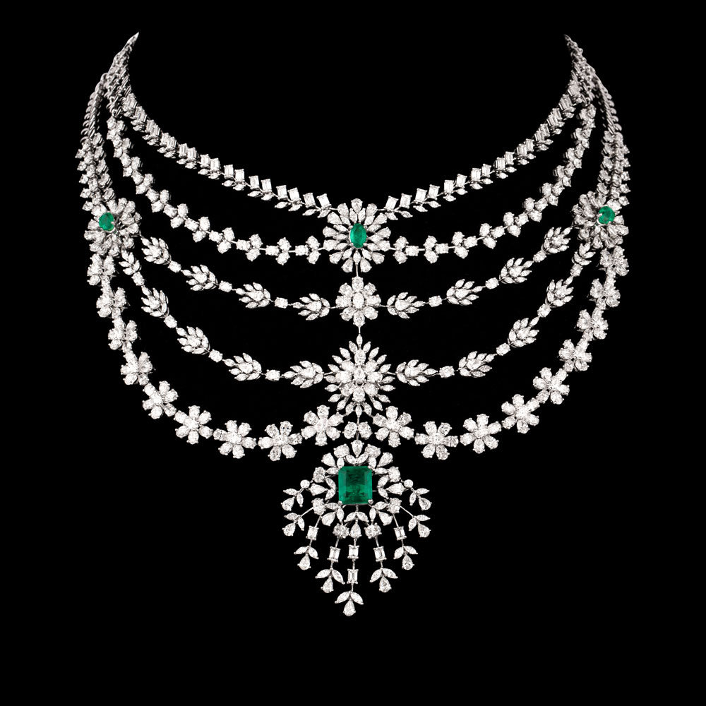 18K White Gold Diamond Necklace - 41.69ct VVS-EF with Colour Stones