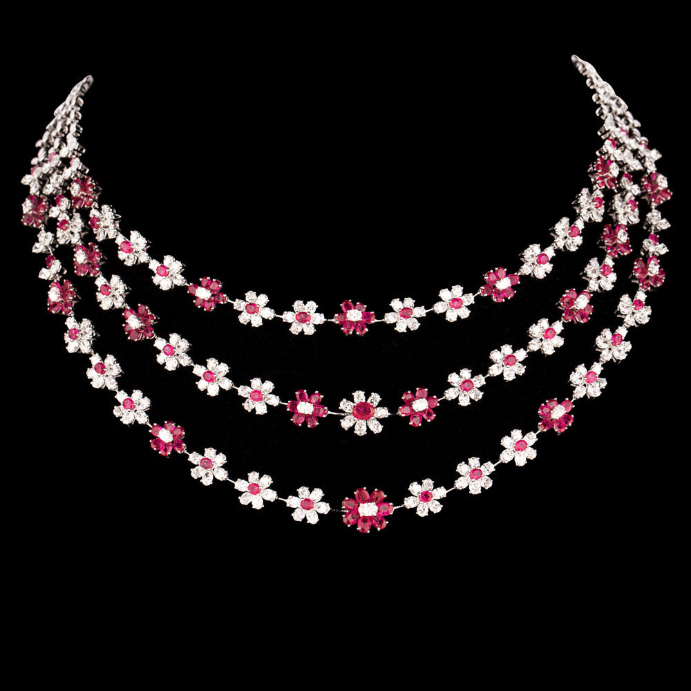 18K White Gold Diamond Necklace - 23.11ct VS-SI-EF with Colour Stones