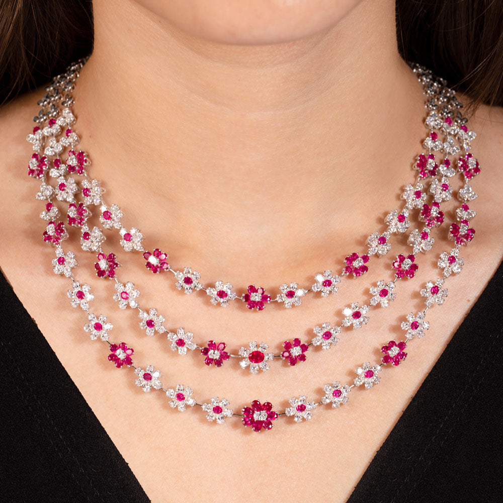 18K White Gold Diamond Necklace - 23.11ct VS-SI-EF with Colour Stones