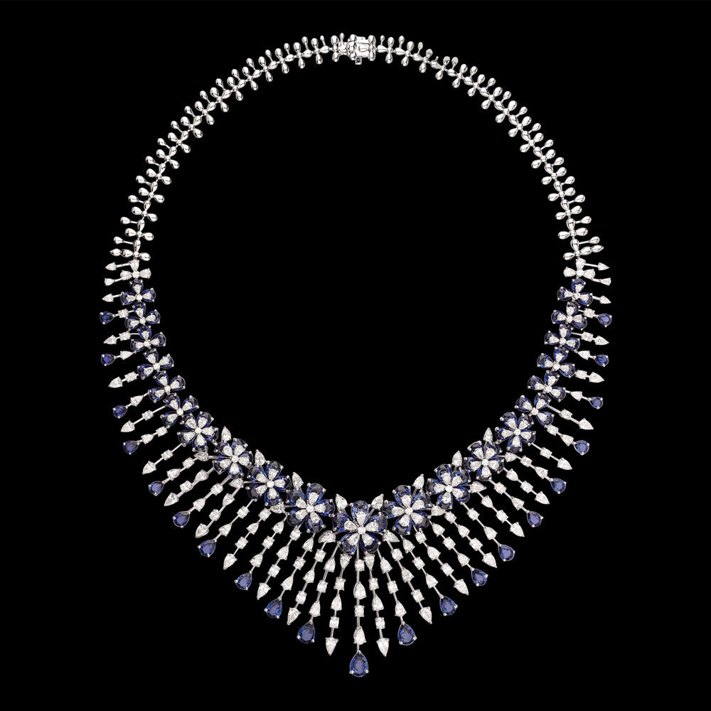18K White Gold Diamond Necklace - 16.985ct VVS-VS-EF with Colour Stones