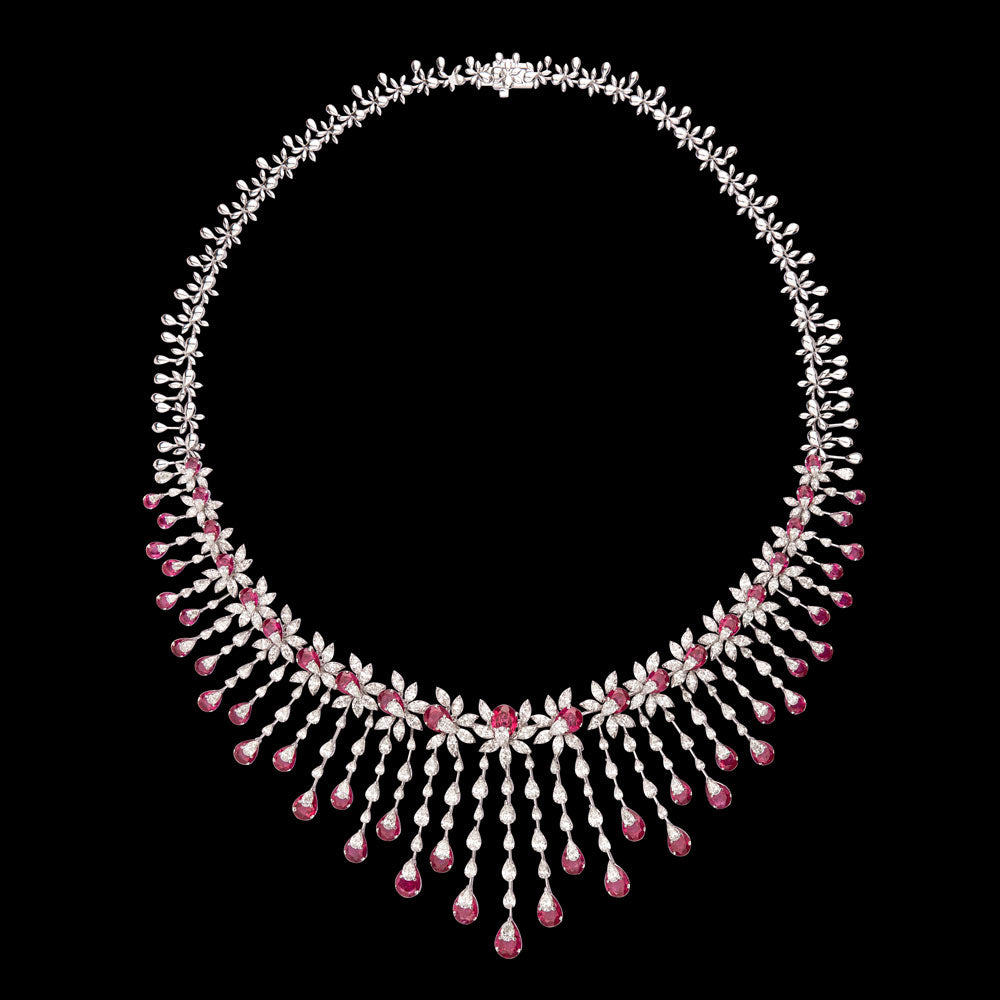 18K White Gold Diamond Necklace - 16.864ct VVS-VS-HI with Colour Stones