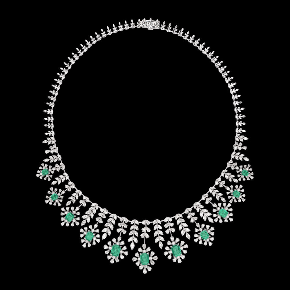 18K White Gold Diamond Necklace - 15.876ct VVS-VS-EF with Colour Stones
