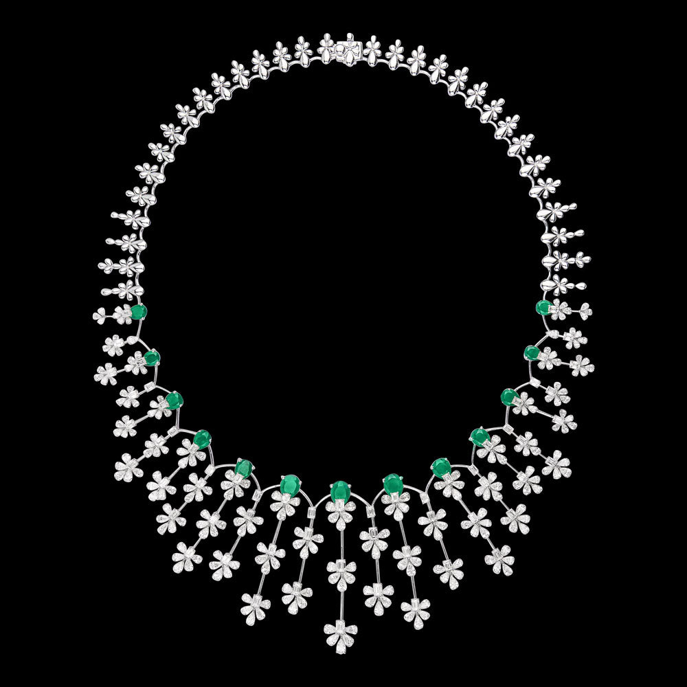 18K White Gold Diamond Necklace - 23.94ct VVS-VS-EF with Colour Stones