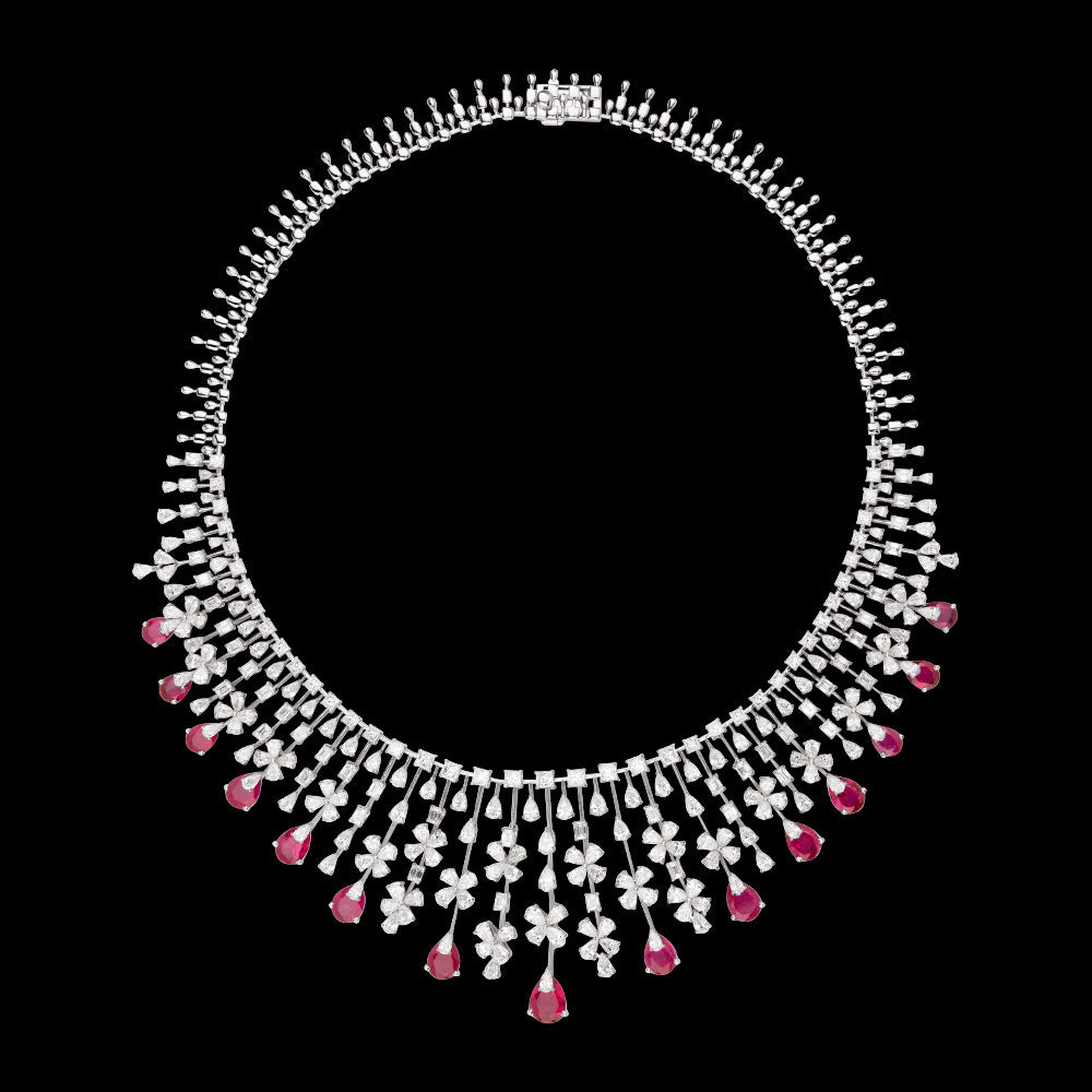 18K White Gold Diamond Necklace - 24.86ct VVS-VS-EF with Colour Stones