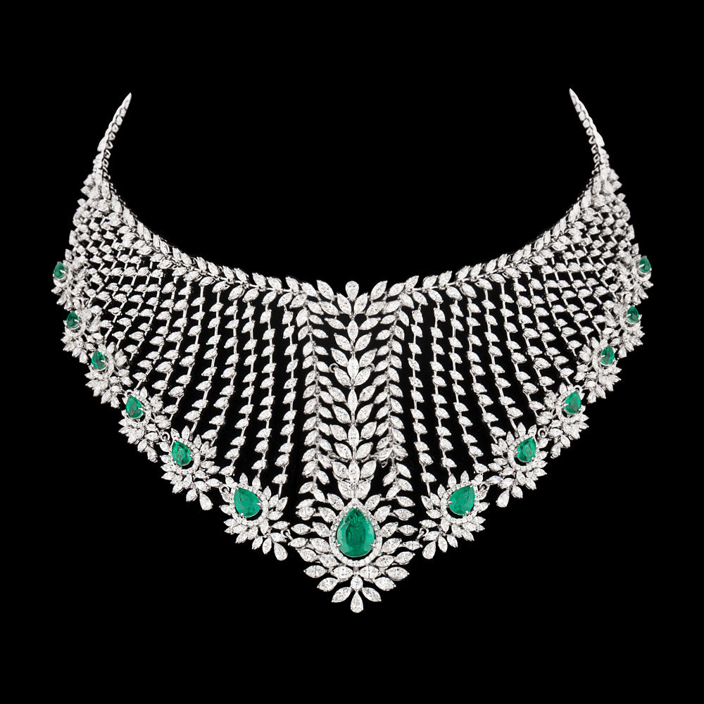 18K White Gold Diamond Necklace - 26.383ct VVS-FG with Colour Stones