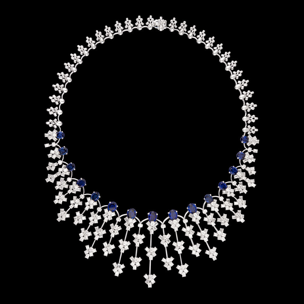 18K White Gold Diamond Necklace - 28.21ct VVS-VS-EF with Colour Stones