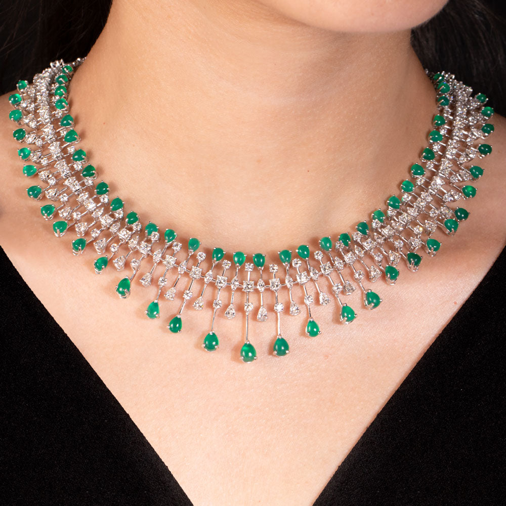 18K White Gold Diamond Necklace - 16.029ct VVS-VS-HI with Colour Stones