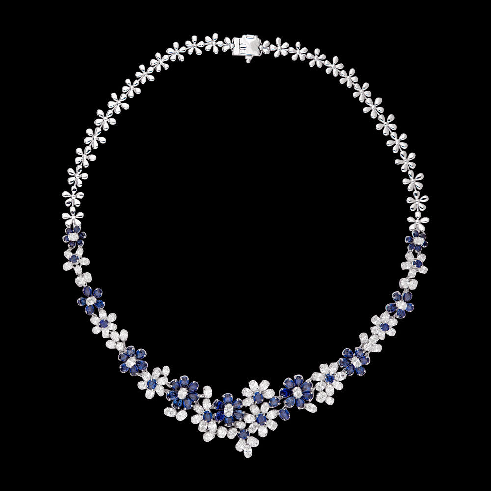 18K White Gold Diamond Necklace - 11.67ct VVS-VS-EF with Colour Stones