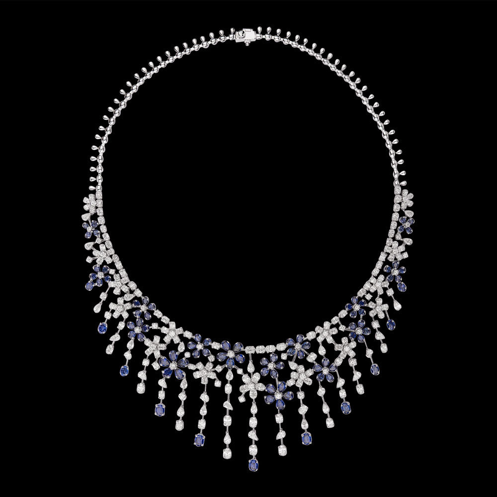 18K White Gold Diamond Necklace - 10.711ct VVS-VS-EFG with Colour Stones