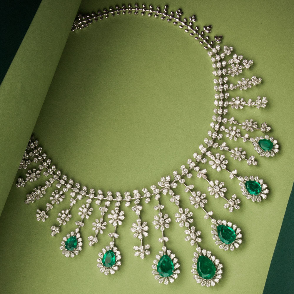 18K White Gold Diamond Necklace - 35.99ct VVS-EF with Colour Stones