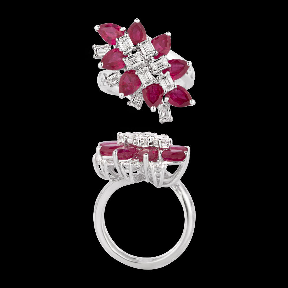 18K White Gold Diamond Ring - 1.26ct VVS-FG with Colour Stones
