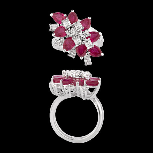 18K White Gold Diamond Ring - 1.26ct VVS-FG with Colour Stones